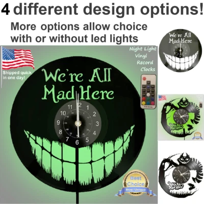Alice in Wonderland vinyl record wall clock w/wo LED back light dvd book pin art - Image 1 of 4