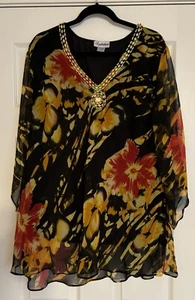 Women's Signature JMB Size 3X Floral Design Print Pull Over Top Embellished Bead - Picture 1 of 9