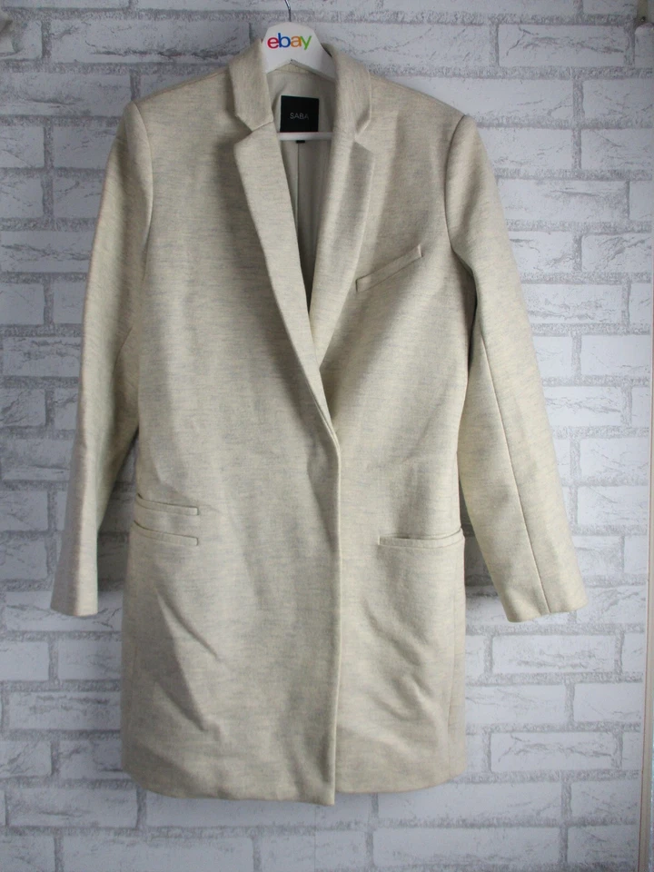 SABA womens overcoat oatmeal/ beige wool 12 pockets long sleeve - image 1 of 4