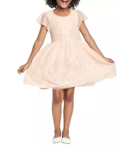 Girls' Flutter Sleeve Sequin Classic Fit Dress - Cat & Jack Dusty Pink MEDIUM - Picture 1 of 6