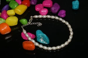 Pulsera hecha a mano con cuentas de piedras preciosas lisas con forma de tambor de perlas naturales de agua dulce 6-8" - Imagen 1 de 12