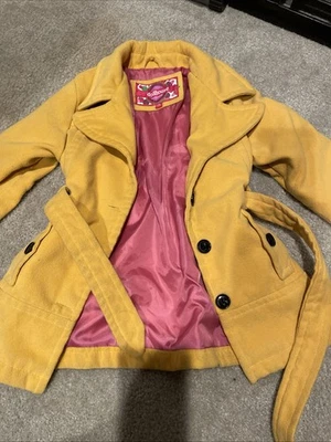 Girls Yellow Belted Peacoat With Pink Lining - Image 1 of 4