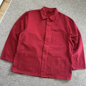 Vintage French Red Faded Cotton Workwear Sanfor Utility Canvas Jacket - Picture 1 of 17