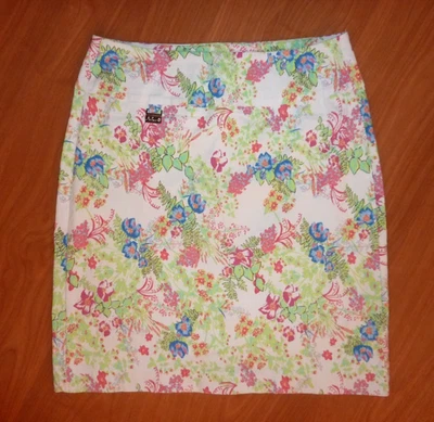 Falda elástica para mujer Lulu B talla 4 blanca con estampado de flores silvestres rojo azul verde Foto 1 de 4