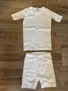 Hanna Andersson Two Piece Pajamas Shorts Solid Ivory Off-White Size 130 US 8 - Picture 1 of 4