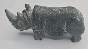 Miniature Gray Hand Carved Soapstone Rhino Figure - Picture 1 of 6