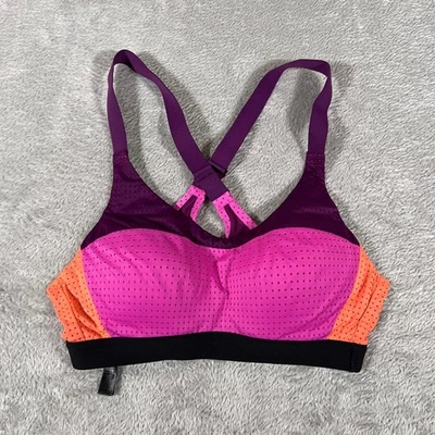 Victoria's Secret Sports Bra Purple Pink Orange Perforated Racerback Size 34A - Image 1 of 4