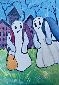 ACEO Original Painting mini painting' Halloween Art card 2.5 x 3.5 inch OOAK - Picture 1 of 2