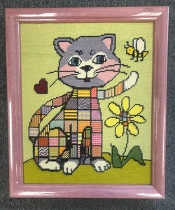 Ago vintage incorniciato Calico gatto ape fiore anni 60 70 metà secolo moderno - Foto 1 di 6