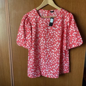 M&Co Red Floral Short Sleeved Top Size 14 BNWT - Picture 1 of 4