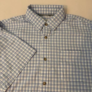 Poncho Mens M Blue Gingham Check Button Down Shirt Regular Fit Short Sleeve - Picture 1 of 7