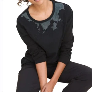 NWT-CHICO'S ZENERGY Black Embroidered 'Garden' Sweatshirt Women size 3= X-LARGE  - Picture 1 of 13