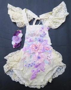 ODASDO Infant Soft Lacy Embroidered Outfit w/ Matching Headband- 12/24 Mos.-NWT - Picture 1 of 14