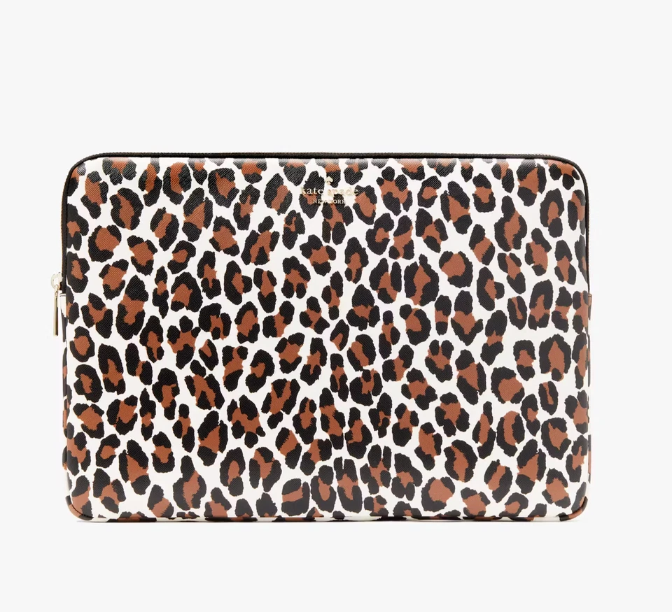 Kate Spade Madison Spotted Leopard Universal Size Laptop Sleeve, brown, cream, - Image 1 of 4