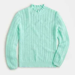 J. Suéter Crew Mujer Talla XXS Pointelle Volantes Cuello Simulado Mar Spray Verde AK180 - Imagen 1 de 9