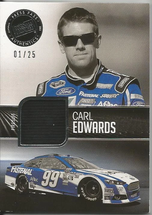 2013 PRESS PASS CARL EDWARDS REDLINE RELICS RACE USED FIRESUIT #01/25 - RARE #1 - Image 1 of 1