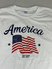 NWT Made in the USA White T Shirt Boy's Large 12/14 American Flag Short Sleeve L