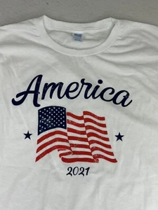 NWT Made in the USA White T Shirt Boy's Large 12/14 American Flag Short Sleeve L - Picture 1 of 8
