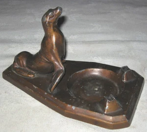 ANTIQUE RONSON USA ART DECO SEA SEAL ART STATUE GLASS KEY COIN TRAY BOWL ASHTRAY - Picture 1 of 6