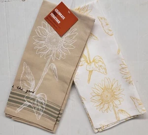 2 DIFFERENT PRINTED COTTON KITCHEN TOWELS (16.5"x26") FALL, SUNFLOWERS, KO - Picture 1 of 12