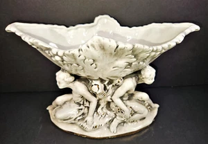 Vintage Italian Renaissance Style Pedestal Centerpiece Vase 2 Women Leaf Bowl - Picture 1 of 12