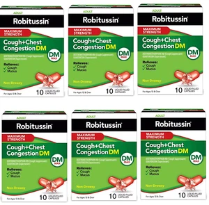 6 xRobitussin Adult Maximum Strength Cough +Chest Congestion Dm Max Liquid 10 CT - Picture 1 of 1
