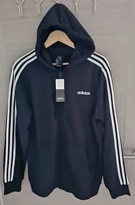 Adidas Zip Hoodie Mens Black 3 Stripes Size Large Cotton Pockets NEW WITH TAGS!