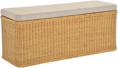 Breiter Rattan Wäschekorb mit Deckel Wäschetruhe Sitzbank Natur 115 cm (Honig) - Bild 1 von 4