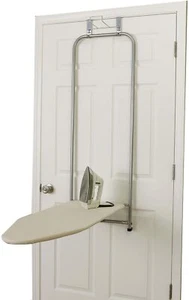 Over-The-Door Ironing Board Table Self Closing Satin Silver Household Essentials - Picture 1 of 5