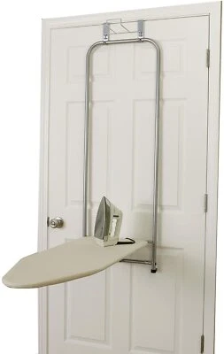 Over-The-Door Ironing Board Table Self Closing Satin Silver Household Essentials - Image 1 of 4
