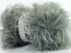 Grey Faux Fur Glitz Eyelash Yarn 100 Gram 36756 Ice Yarns 58yds Sparkly - Picture 1 of 3