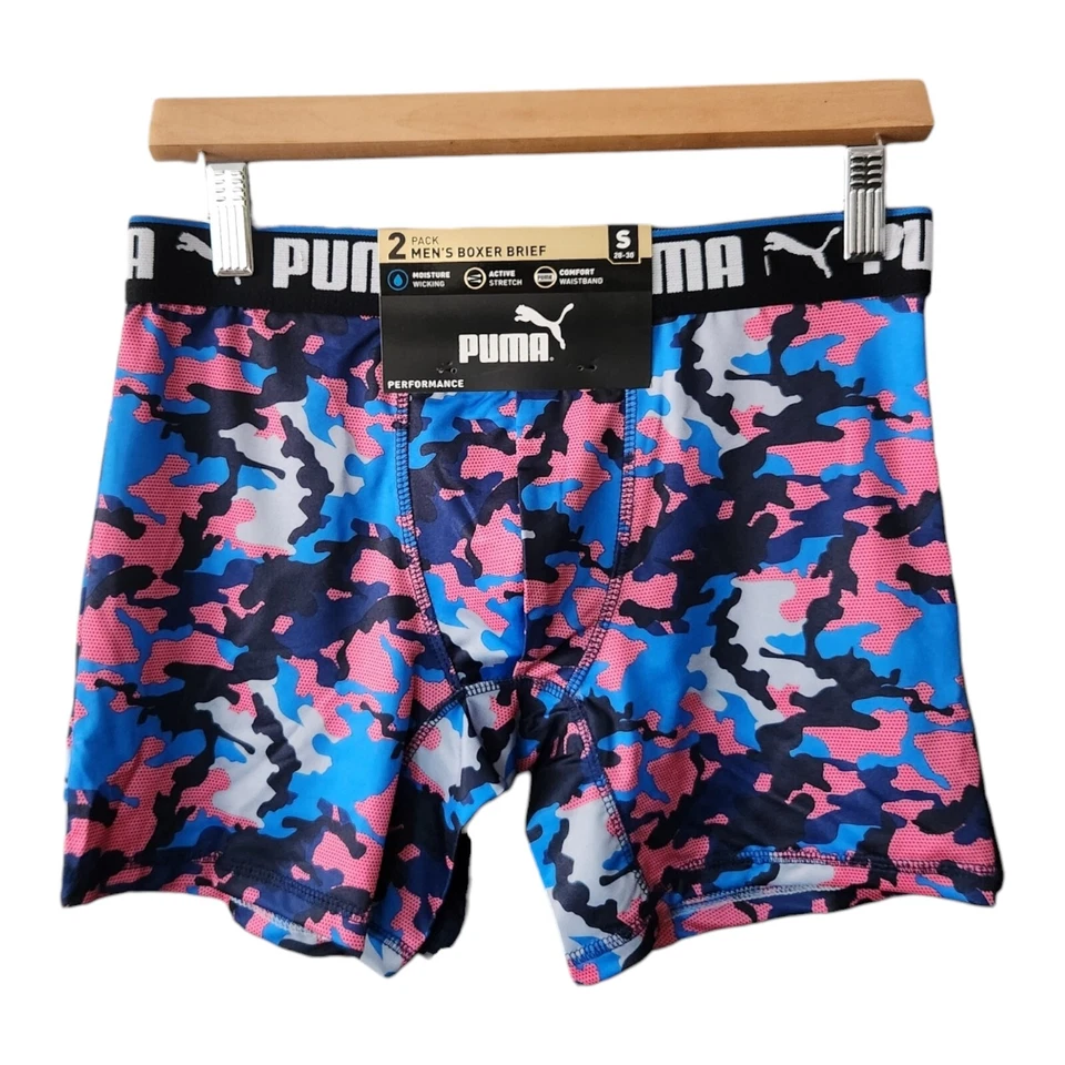 Puma Camo Pink Blue Boxer Briefs 2 Pack Performance Underwear Men's S