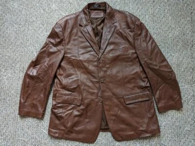 винтажный Y2K кожаный блейзер LAMBSKIN мягкий гладкий 50R коричневый XL stafford куртка - Изображение 1 из 4