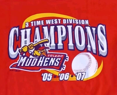 Toledo Mud Hens Baseball 3 Time Champions T-shirt 2005 2006 2007 Ohio Red MEDIUM - Image 1 of 3