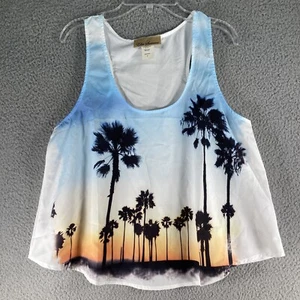Ella Samani Women Tank Top Size SMALL White Palm Trees Sunset Racerback Made USA - Picture 1 of 9