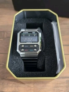 Casio Vintage Ripley Alien A100WEGG-1AV Dark Gray PVD Digital F-100 Reprint - Picture 1 of 12