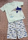 JOULES Boys Pyjamas PJS T Shirt & Shorts Set Age 6 Green Stripe Shark NEW OB80