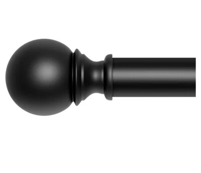 Barra de cortina individual con acabados de bola diámetro de longitud ajustable en acero negro Foto 1 de 4