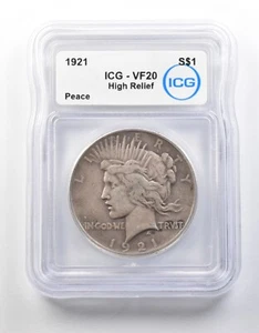 1921 Peace Silver Dollar High Relief VF20 ICG *8694 - Picture 1 of 3
