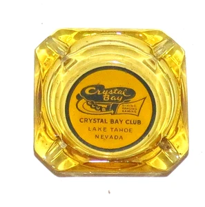 Crystal Bay Club Lake Tahoe NV - 3.1/2 inch Square Yellow Glass Ashtray - Picture 1 of 1