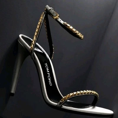 Tom Ford Tobillo Envolvente Cadena Correa Tacón Alto Sandalia Tacón Stiletto Oro Blanco 35.5  Foto 1 de 4