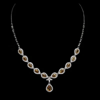 925 Sterling Silver Necklace Pear Citrine 8x6mm Natural Gemstone Jewelry 16.5in - Image 1 of 4