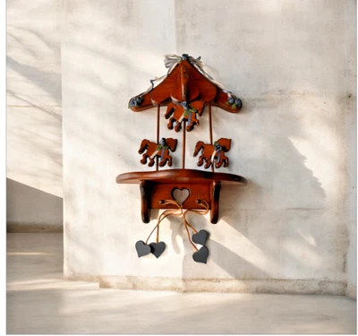 Vintage Wooden Hanger shelf  Rack Horses carrousel Shelf Hook hand carved Foto 1 de 4