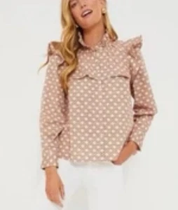 Tuckernuck Petal Cane Winnie Blouse Wmns XXS Pearl Snap Front Ruffle NWT $198 - Picture 1 of 21