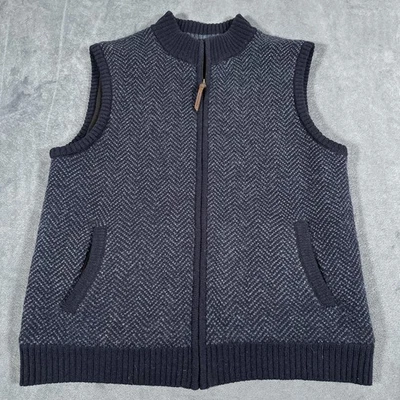 Pendleton Vest Mens Large Gray Wool Full Zip Herringbone Knit Pockets Washable - Image 1 of 4