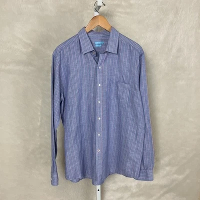 J. McLaughlin Men's Gramercy Modern Fit Red, White & Blue Linen Cotton Shirt XL - Image 1 of 4