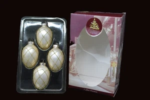 Rauch White Egg Shape Glass Christmas Tree Ornaments Gold Glitter Set of 4 Box - Picture 1 of 9