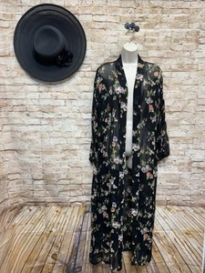 Sacred Threads Negro Transparente Floral Largo Frente Abierto Gitano Talla S/M Nuevo con Etiquetas - Imagen 1 de 8