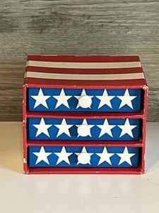 Vintage Paper Cardboard Jewelry Trinket Dresser Box 3 Drawer Patriotic 4x4x5 - Picture 1 of 13