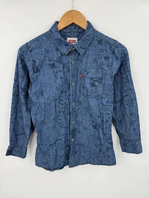 Levi's Shirt Boys Medium 10-12 Blue Denim Button Up San Francisco Print - Image 1 of 4